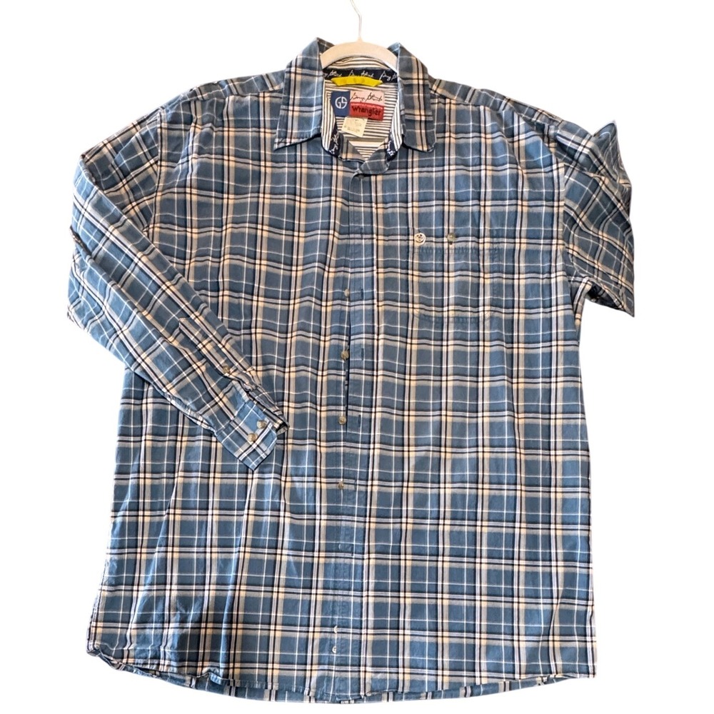 Wrangler George Strait Shirt Mens 2XLT Blue Plaid Cotton Long Sleev Western Tall